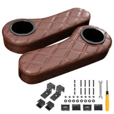 NOKINS Flip Hinged Rear Armrest with Cup Holder | No Drilling | Fits 1" Square Tube, EZGO/Club Car/Yamaha | Brown&Brown 8438